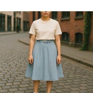 Cos Cob Womens Blue A-Line Skirt With Belt & Metal Clasp Size S Cotton Blend